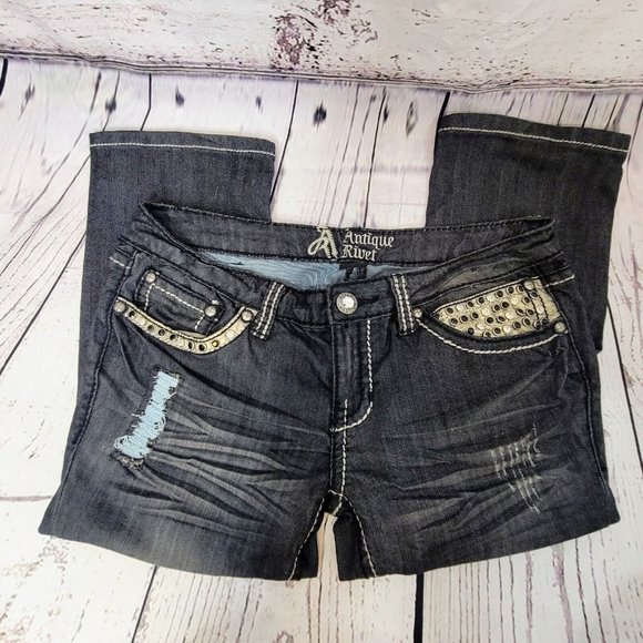 Antique Rivet Denim - Antique Rivet Extra Blingy Distressed Skinny Jeans Womens Size 31